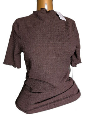 A New Day Textured Mock Neck Top in Chocolate Brown NWT